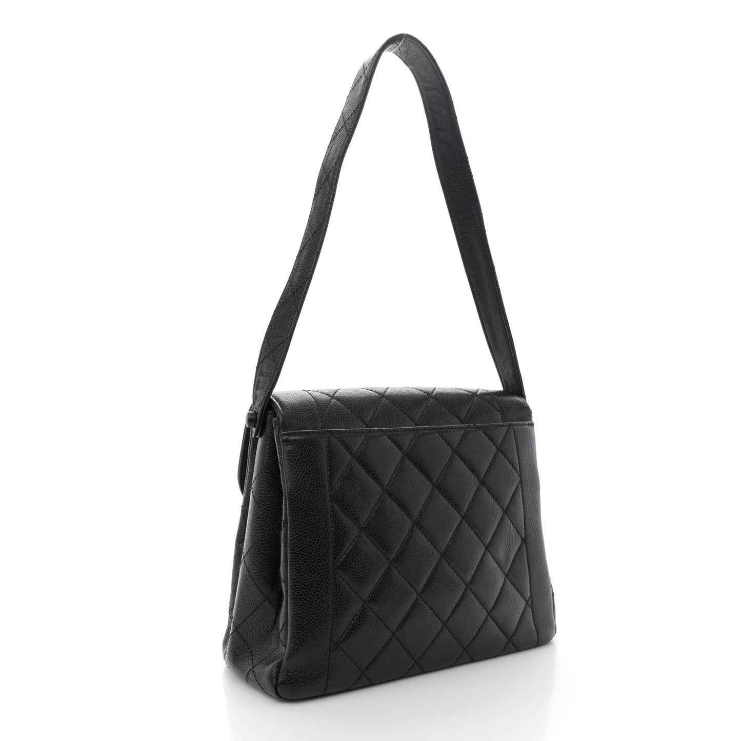 Caviar Quilted Flap Shoulder Bag Black