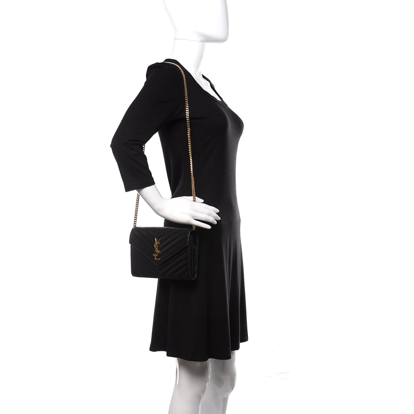 Grain De Poudre Matelasse Chevron Monogram Chain Wallet Black
