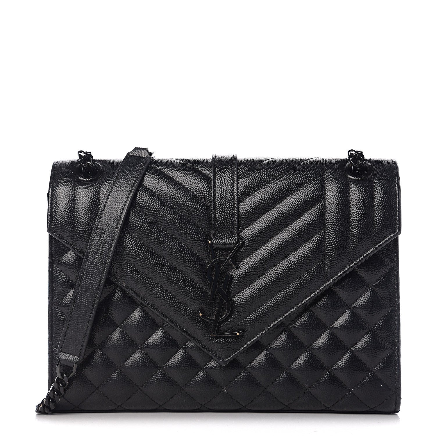 Saint Laurent Grain De Poudre Textured Mixed Matelasse Triquilt Medium Monogram Satchel Black 1 of 11