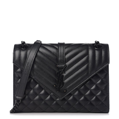 Saint Laurent Grain De Poudre Textured Mixed Matelasse Triquilt Medium Monogram Satchel Black 1 of 11