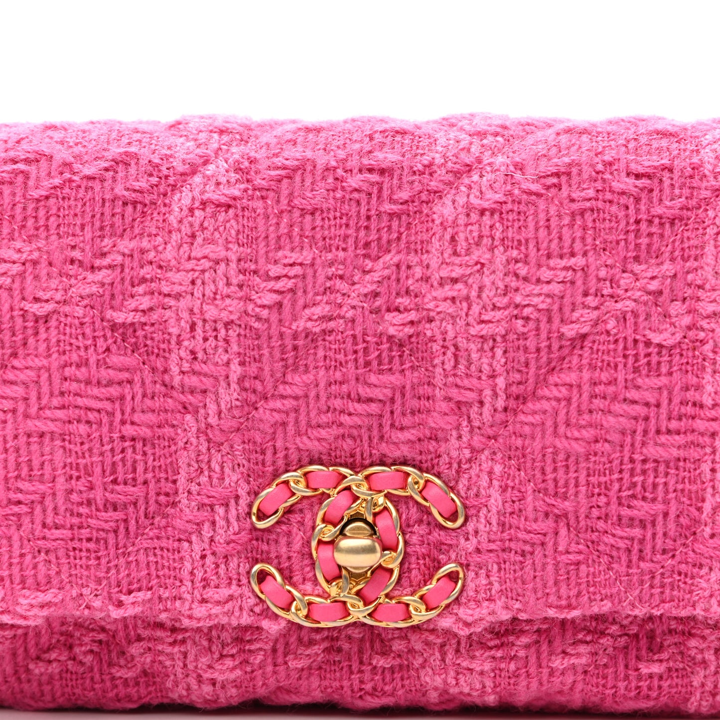 Tweed Quilted Chanel 19 Waist Bag Pink