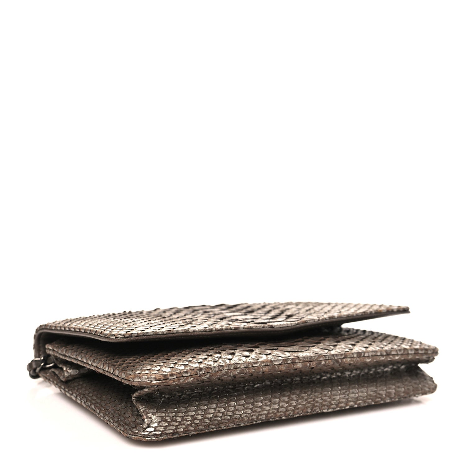 Chanel Snakeskin Wallet On Chain WOC Brown Silver 4 of 11
