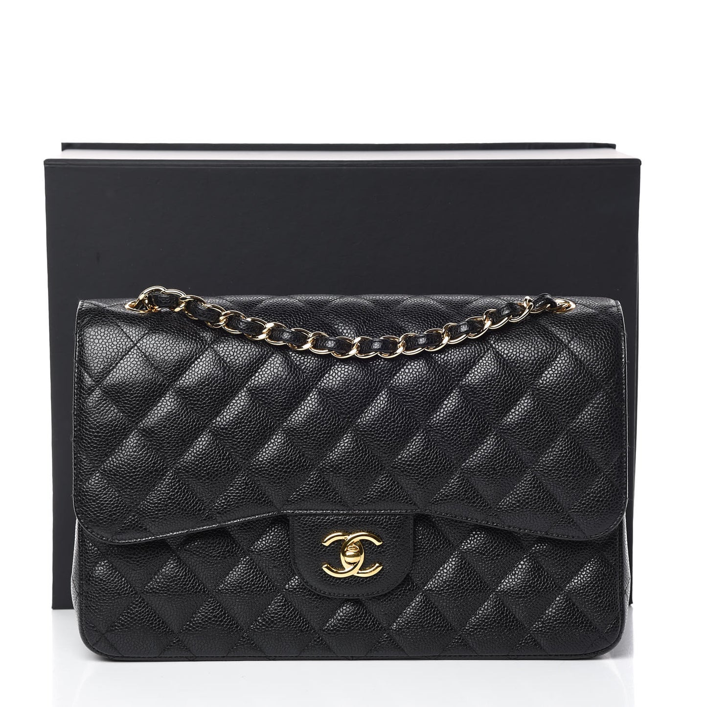Caviar Quilted Jumbo Double Flap Black