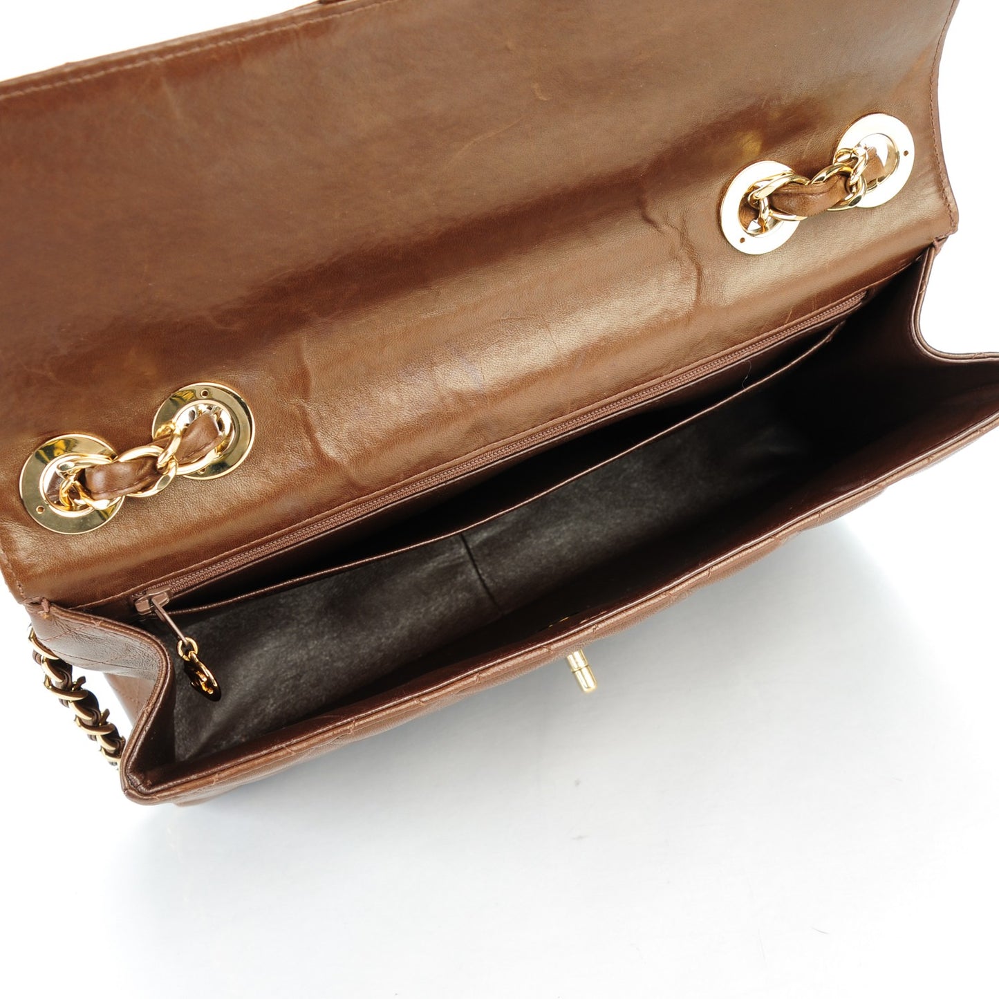 Lambskin Quilted Jumbo Single Flap Brown