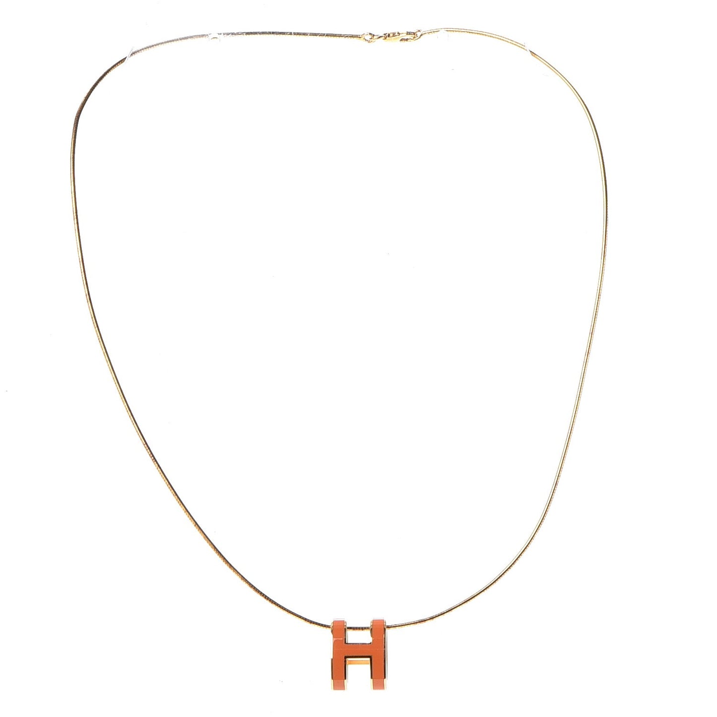 Lacquered Gold Pop H Pendant Necklace Orange