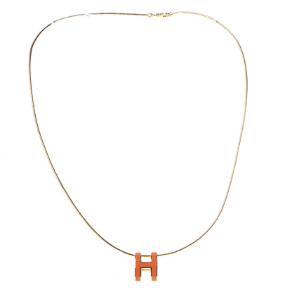 Hermes Lacquered Gold Pop H Pendant Necklace Orange 3 of 7