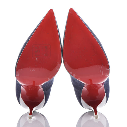 Christian Louboutin Denim Jazz Calf So Kate 120 Pumps 37.5 Blue White 5 of 14