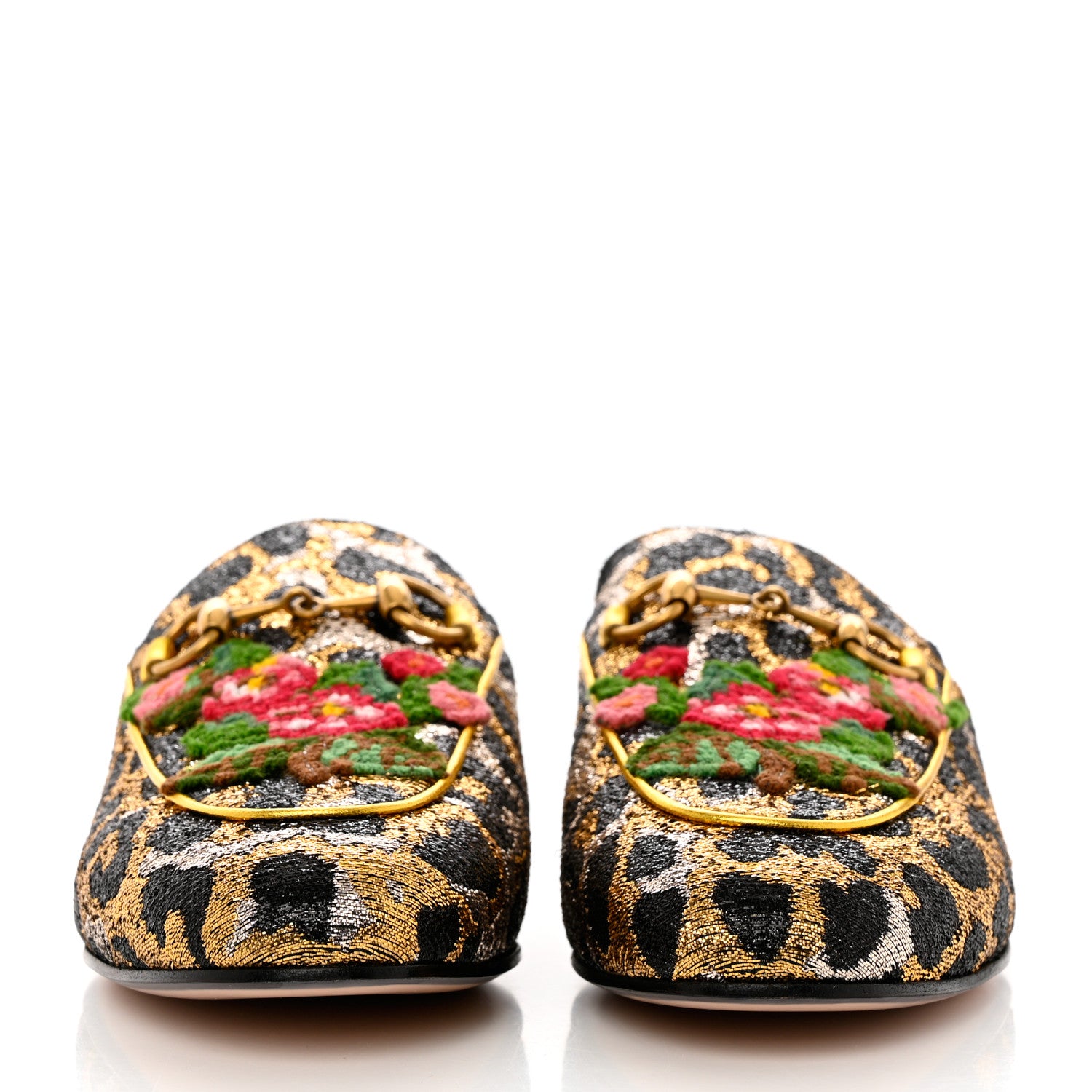 Gucci Lurex Jacquard Leopard Embroidered Womens Princetown Slippers 36 Black Gold 2 of 10
