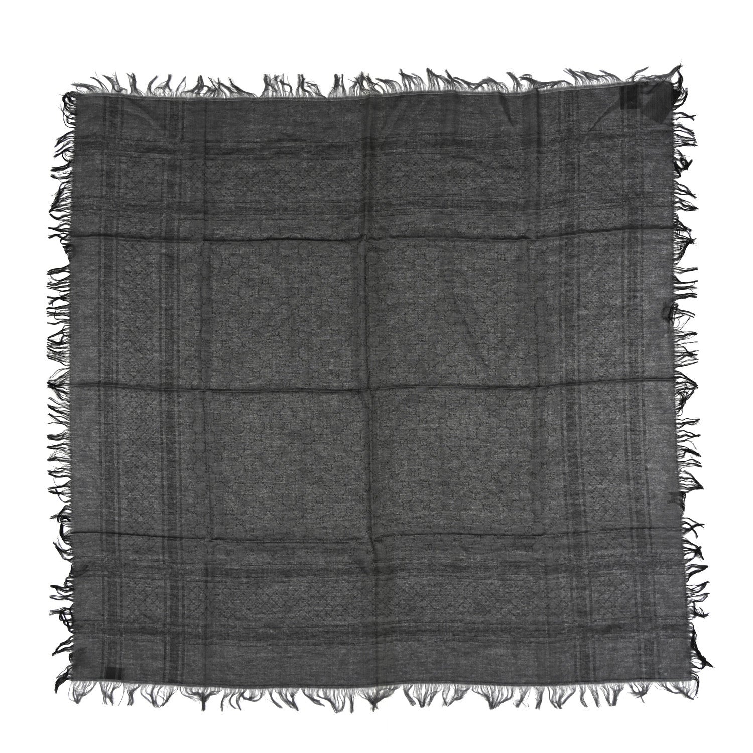Gucci Wool Silk GG Monogram Diamante Plaid Surviee Shawl Graphite Black 1 of 3