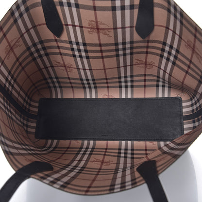 Burberry Grainy Calfskin Haymarket Check Medium Reversible Tote Black 6 of 11