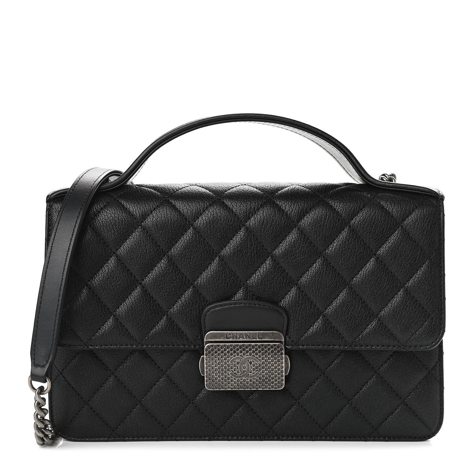 Chanel Goatskin Quilted Small CC University Top Handle Flap Black 1 of 9