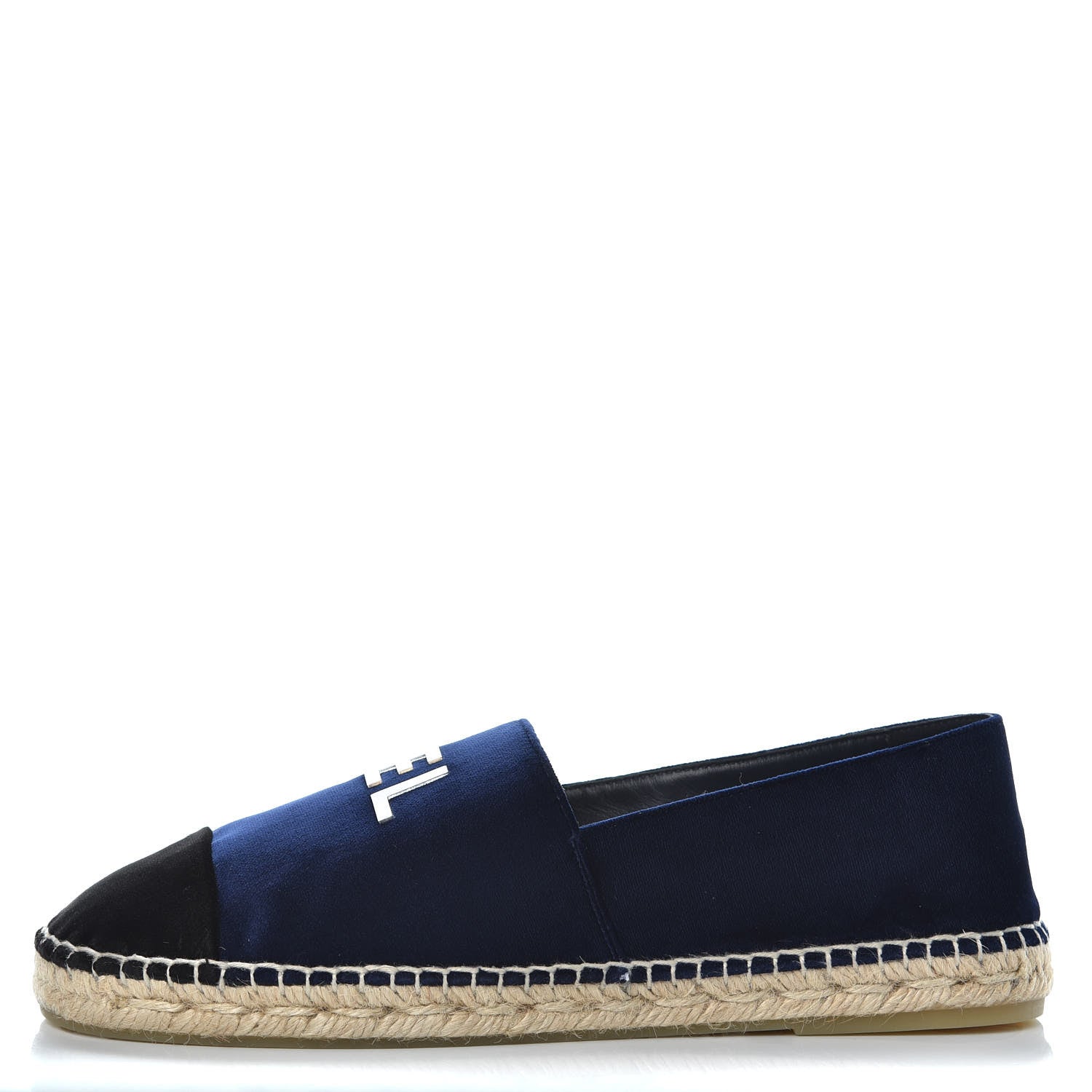 Chanel Velvet Logo Espadrilles 39 Navy Black 1 of 8