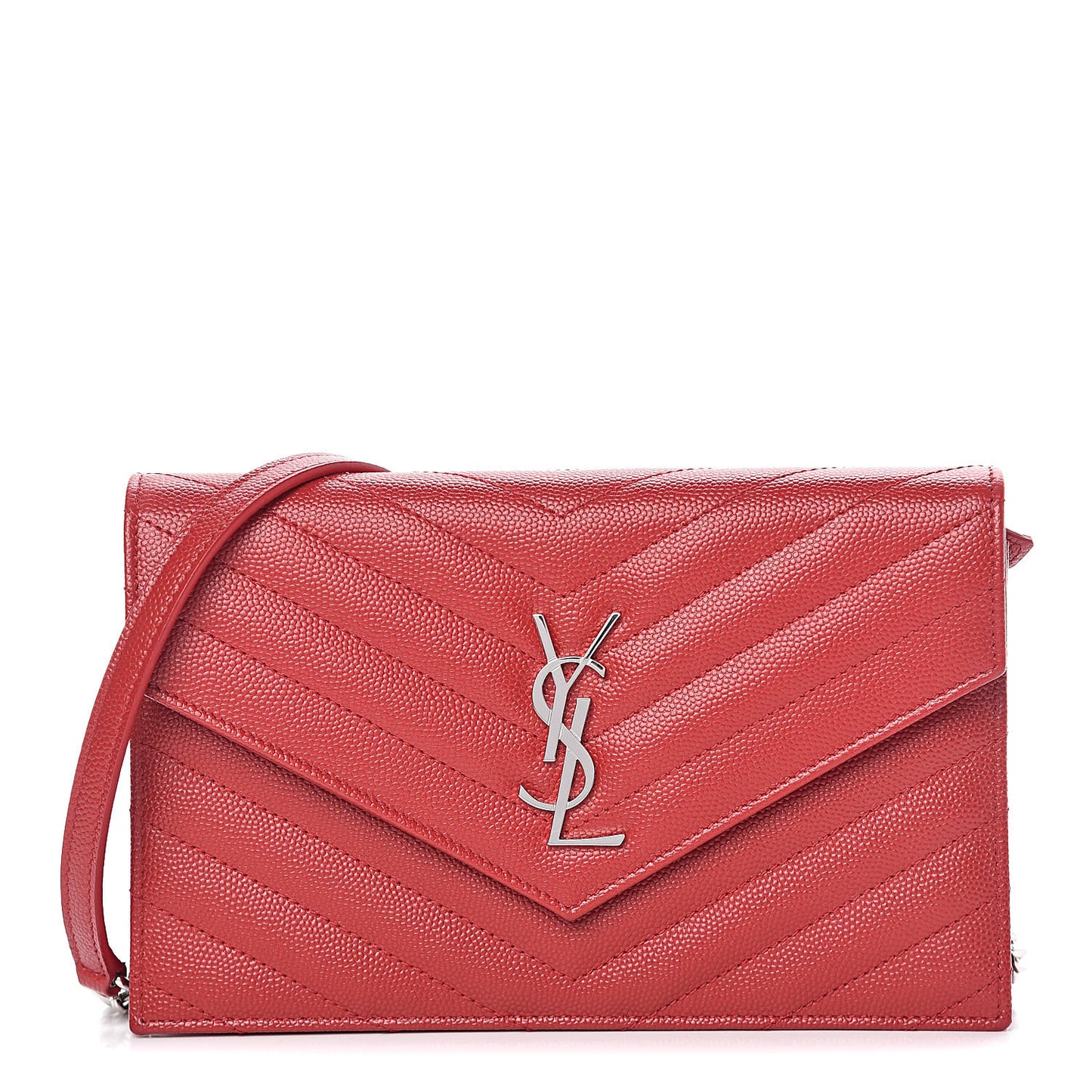 Grain De Poudre Matelasse Chevron Monogram Envelope Chain Wallet New Red