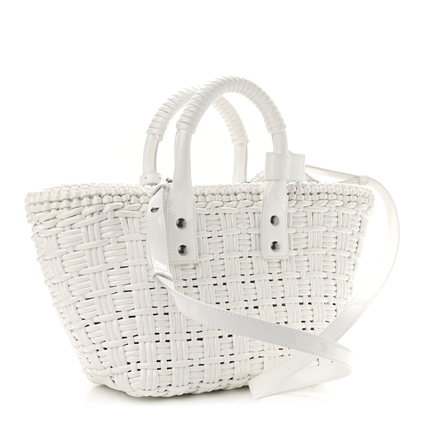 Varnished Faux Calfskin Braided XS Bistro Basket White