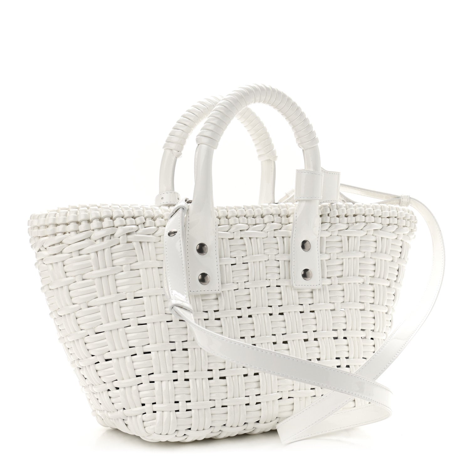 Balenciaga Varnished Faux Calfskin Braided XS Bistro Basket White 2 of 10