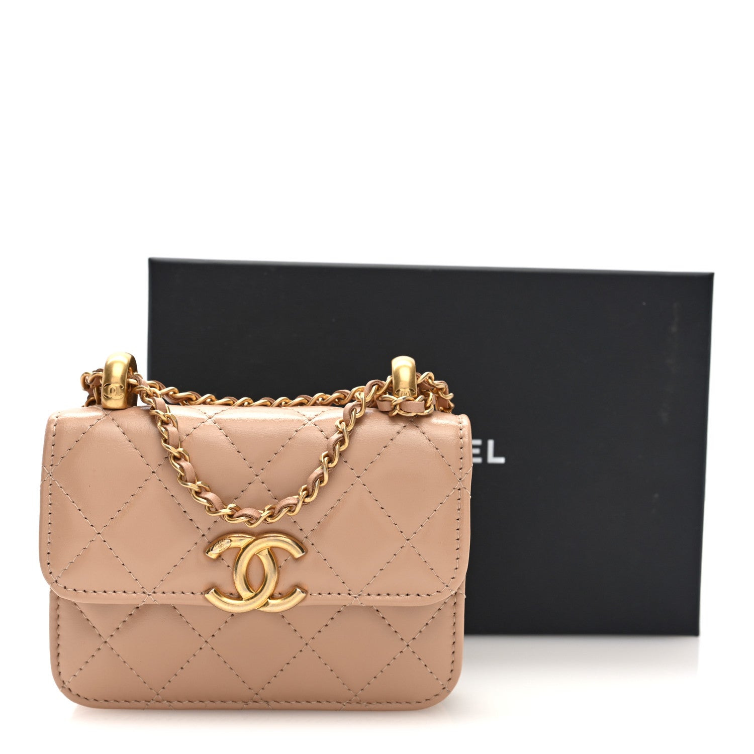 Chanel Calfskin Quilted Perfect Fit Coin Purse With Chain Beige 10 of 10
