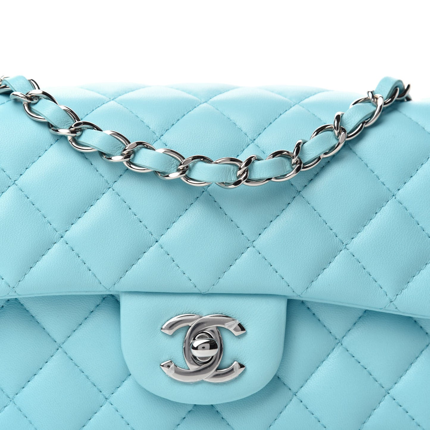 Lambskin Quilted Mini Rectangular Flap Neon Blue