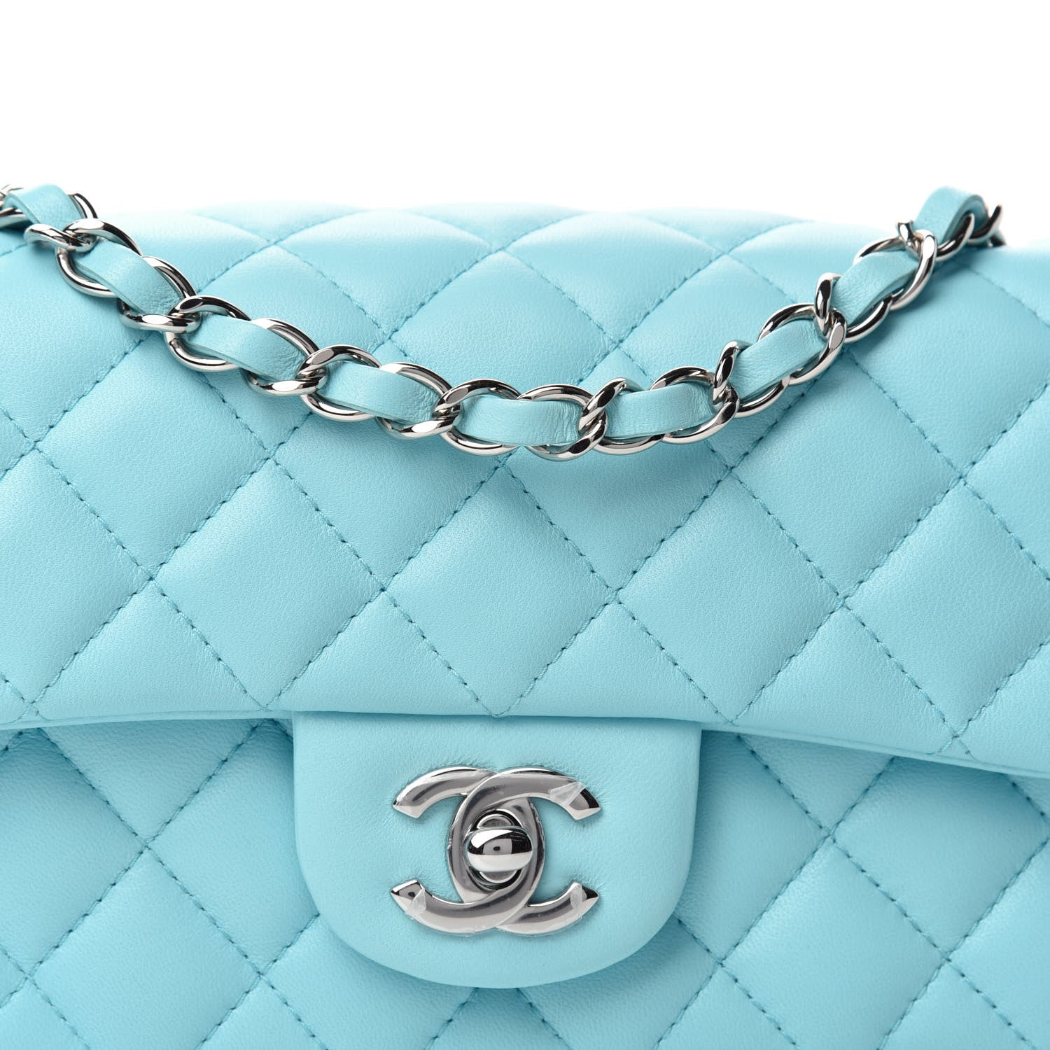 Chanel Lambskin Quilted Mini Rectangular Flap Neon Blue 10 of 11