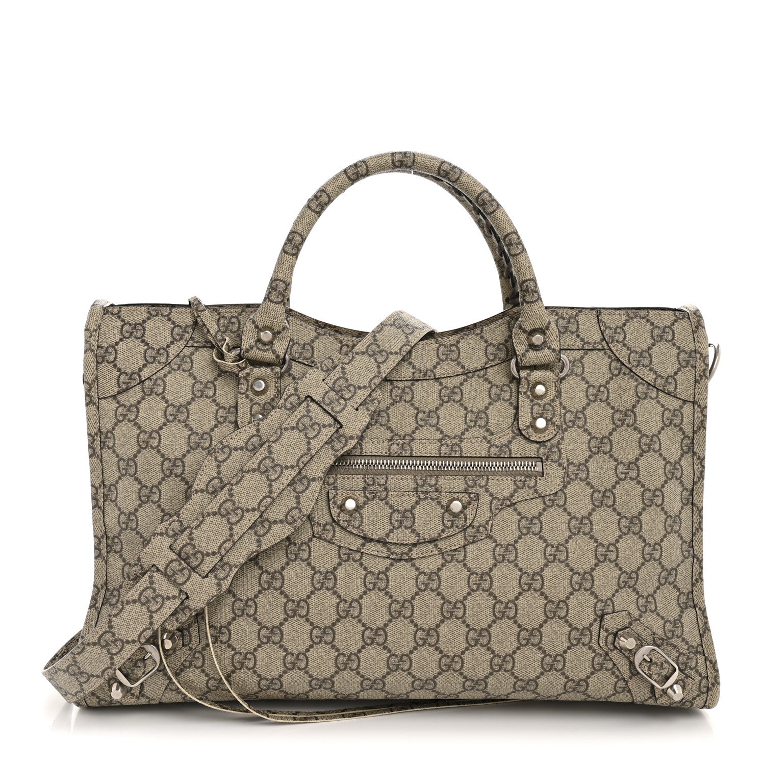 Balenciaga X GUCCI GG Supreme Monogram Neo Classic Silver Hardware City Beige Ebony 1 of 11