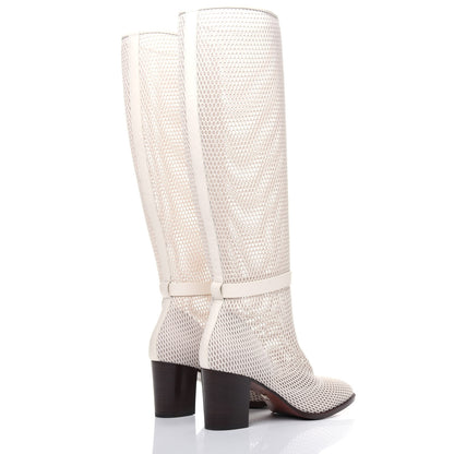 Christian Dior Empriente Mesh Montaigne Knee Boots 38.5 Off White 4 of 9