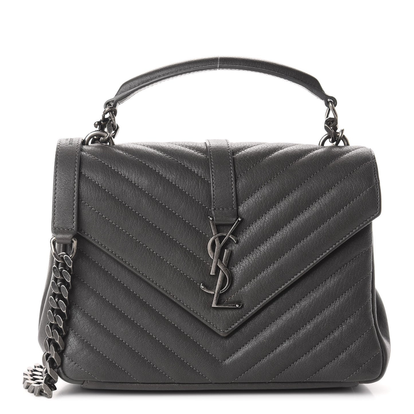 Sheepskin Matelasse Chevron Monogram Medium College Bag Asphalt