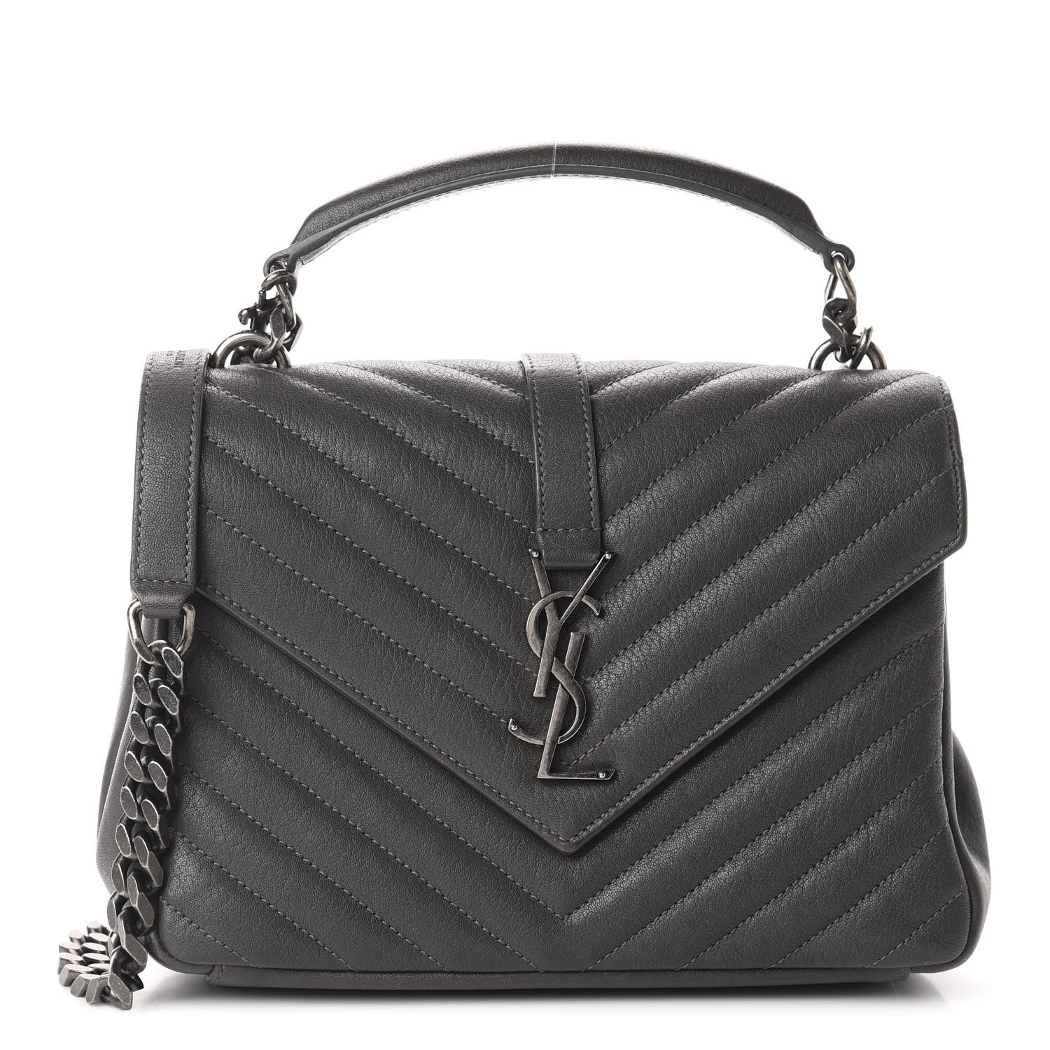 Saint Laurent Sheepskin Matelasse Chevron Monogram Medium College Bag Asphalt 1 of 14