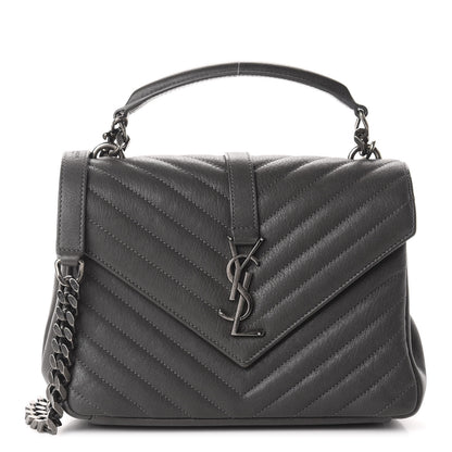 Saint Laurent Sheepskin Matelasse Chevron Monogram Medium College Bag Asphalt 1 of 14
