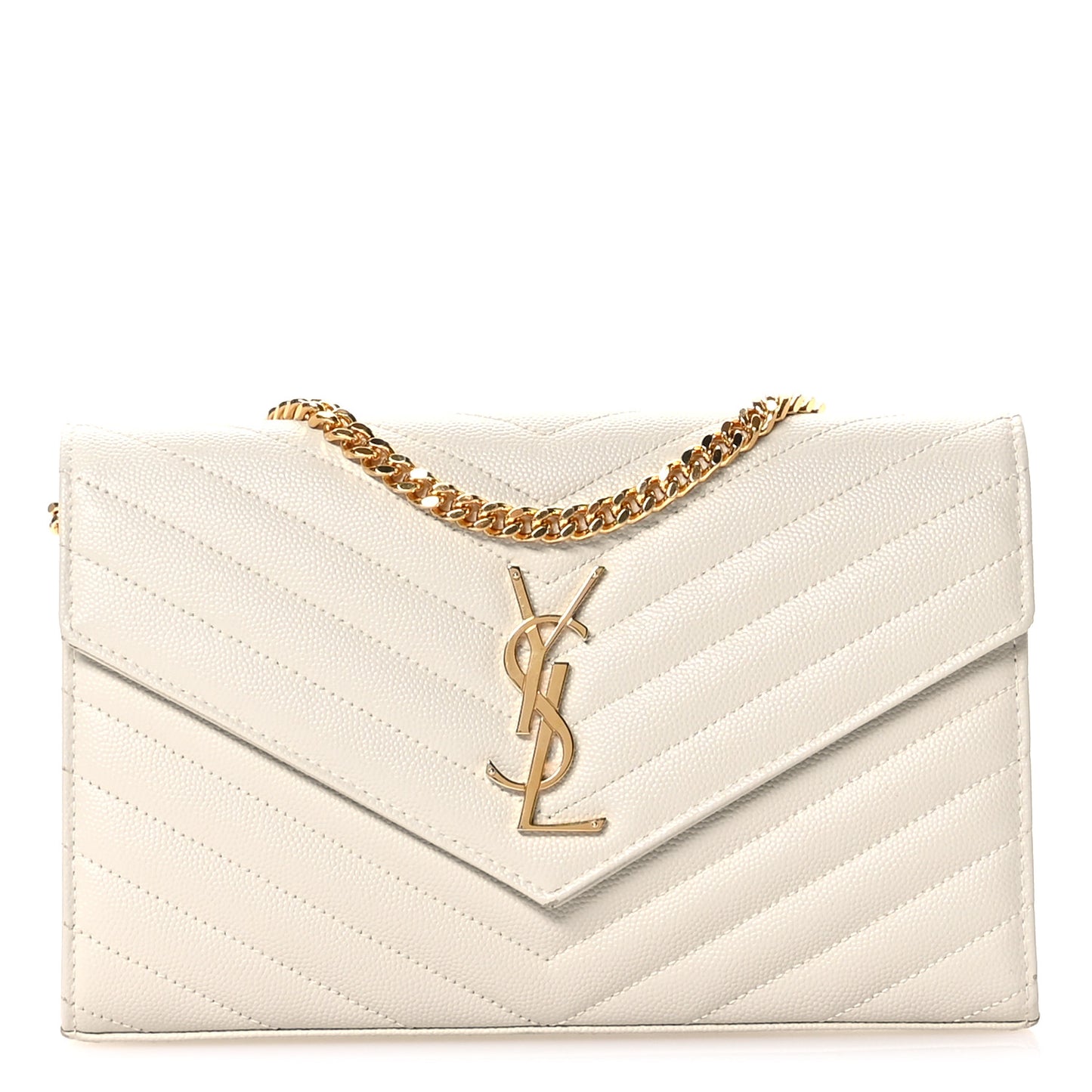 Grain De Poudre Matelasse Chevron Monogram Chain Wallet Crema Soft