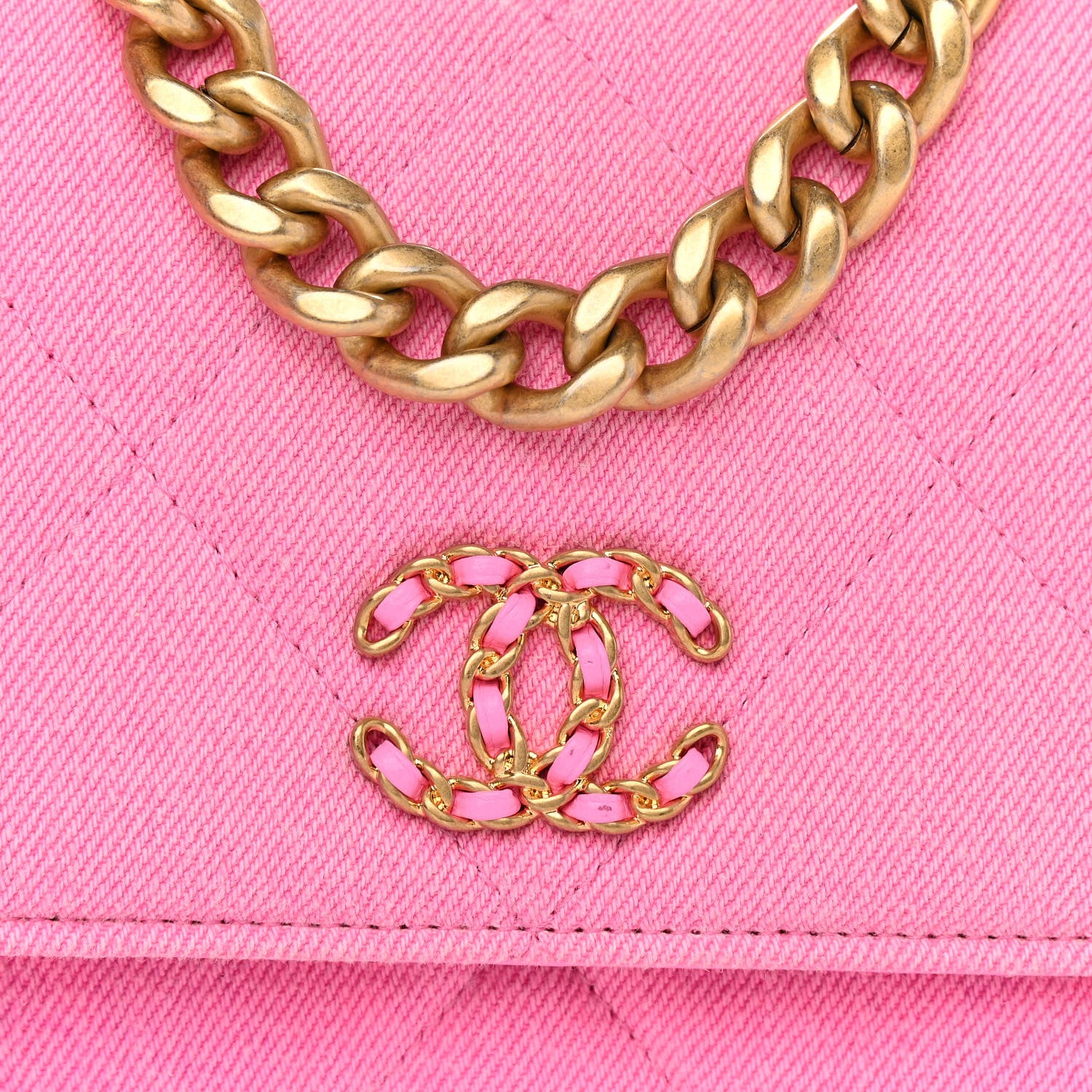 Chanel Denim Quilted Chanel 19 Wallet On Chain WOC Neon Pink 9 of 14