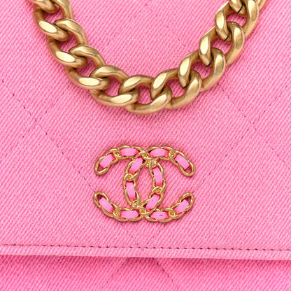 Chanel Denim Quilted Chanel 19 Wallet On Chain WOC Neon Pink 9 of 14
