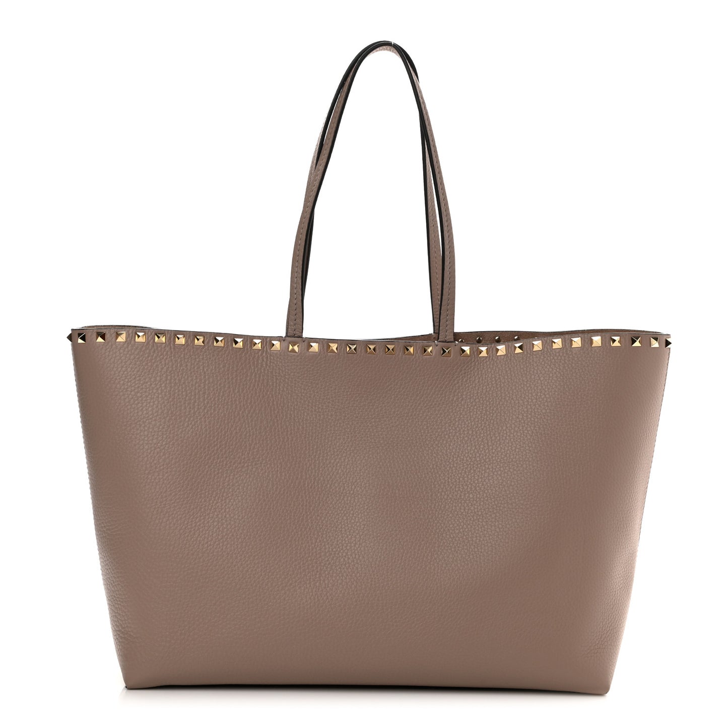 Grained Calfskin Rockstud Shoulder Tote Poudre