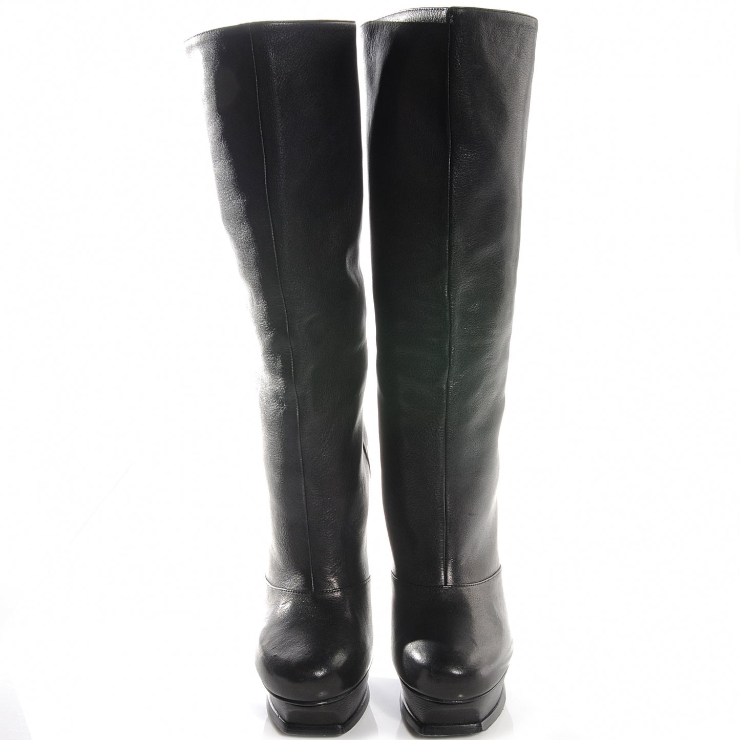 SAINT LAURANT Calfskin Tribute Platform Knee High Boots 40 Black