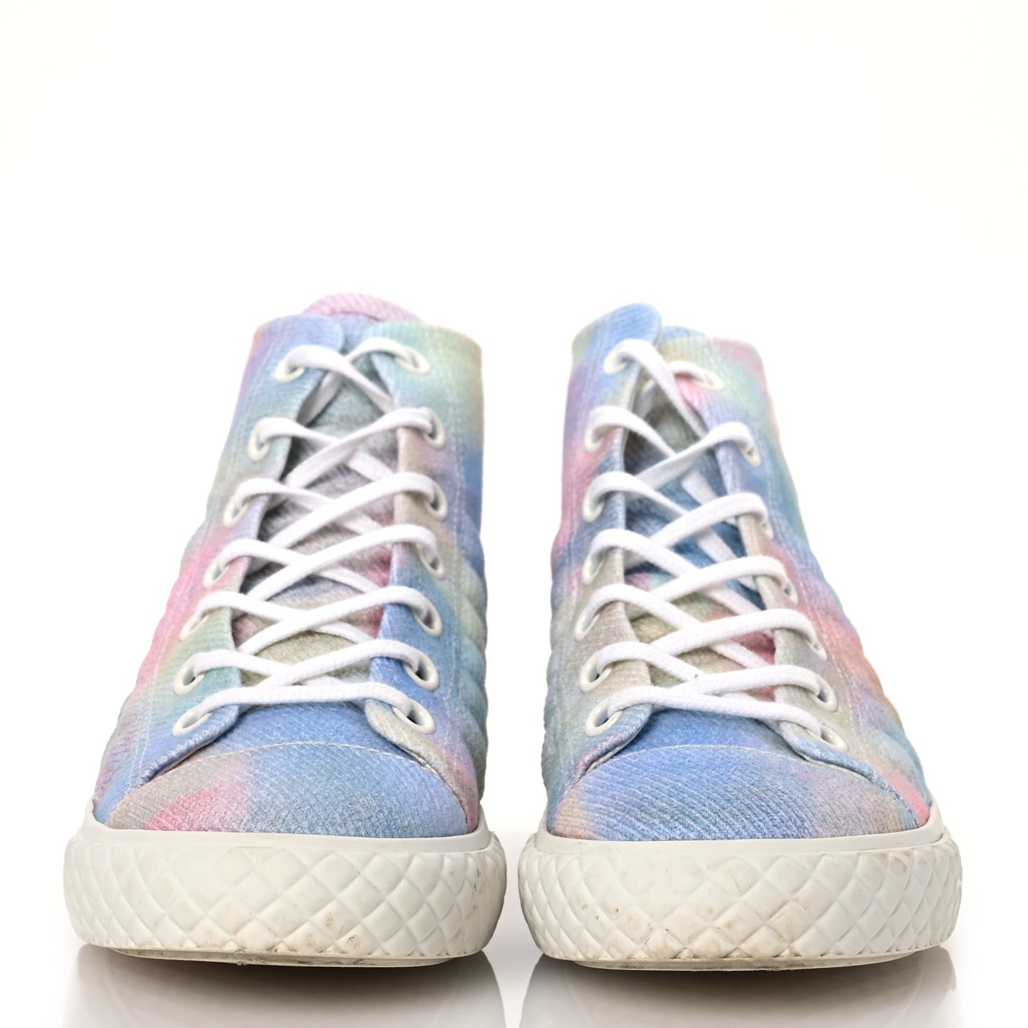 Printed Fabric Quilted High Top Sneakers 38.5 Green Pink Blue White
