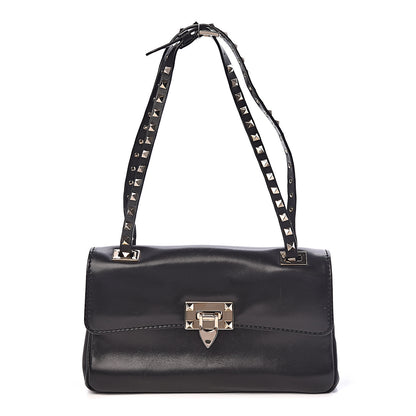 Valentino Garavani Vitello Rockstud Flip Lock Shoulder Flap Bag Black 1 of 9
