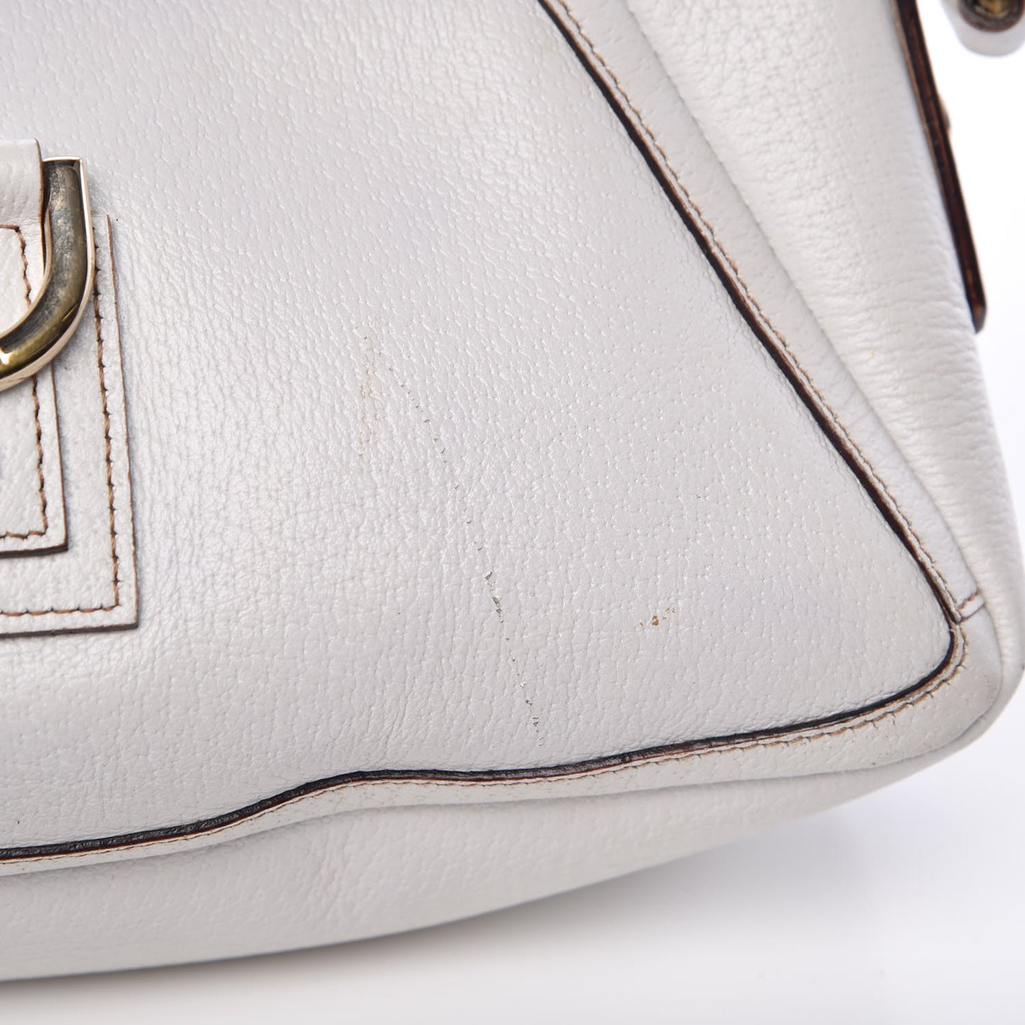 Calfskin D Ring Abbey Pochette White