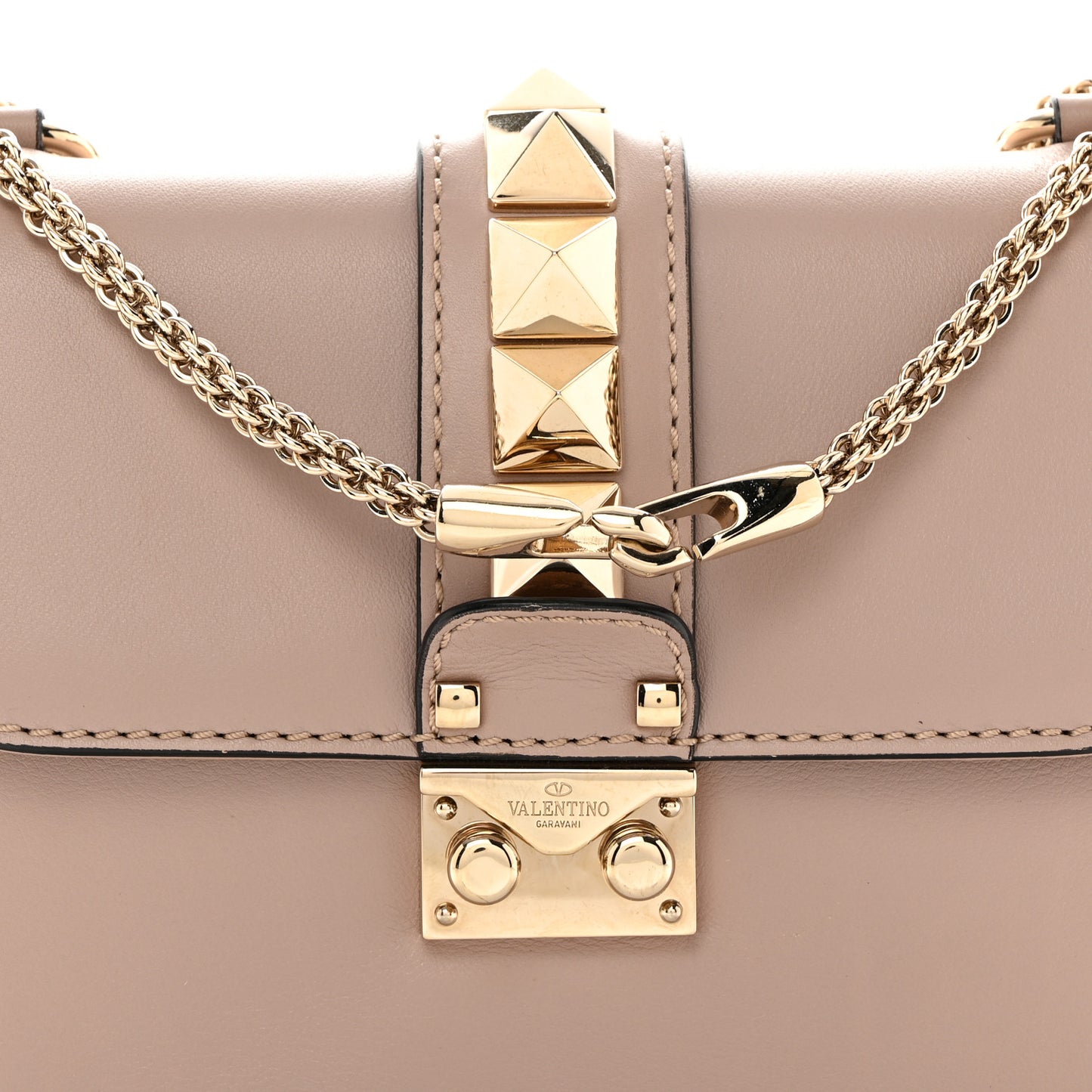 Vitello Small Glam Lock Rockstud Flap Poudre