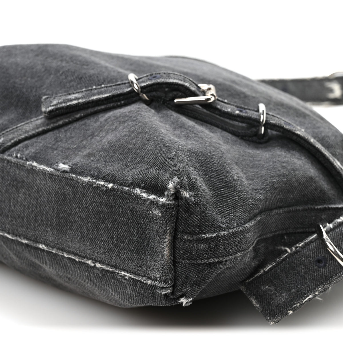 Distressed Denim Medium Voyou Bag Black