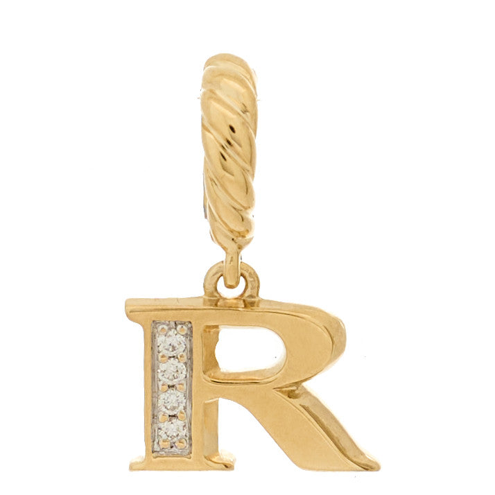 18K Yellow Gold Diamond Pave Initial R Pendant