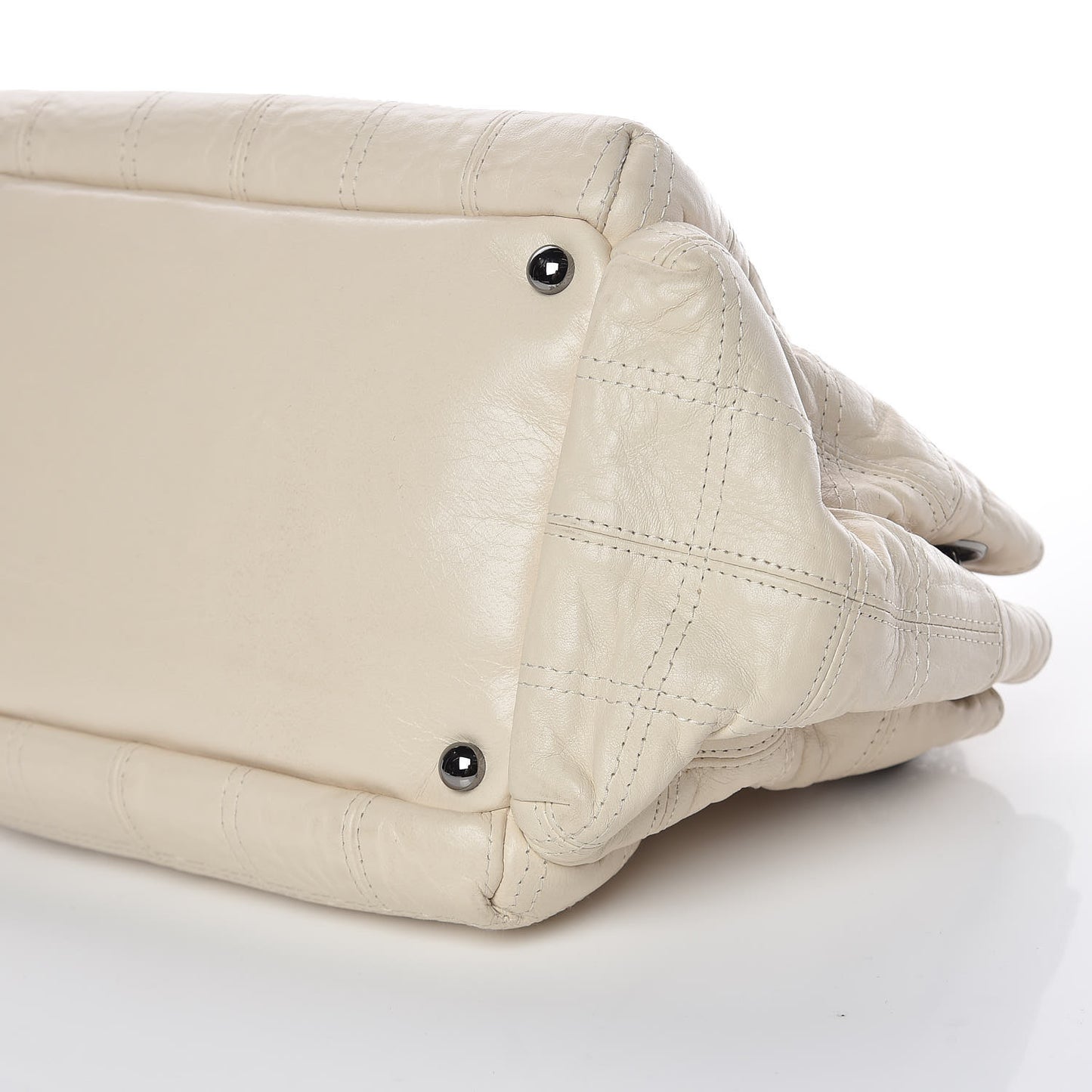 Lambskin Square Stitched Lax Accordion Hobo White