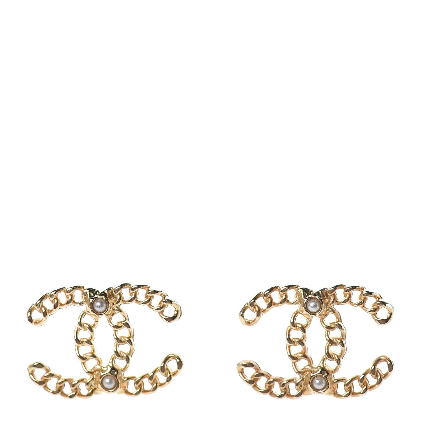 Chain Pearl CC Earrings Gold