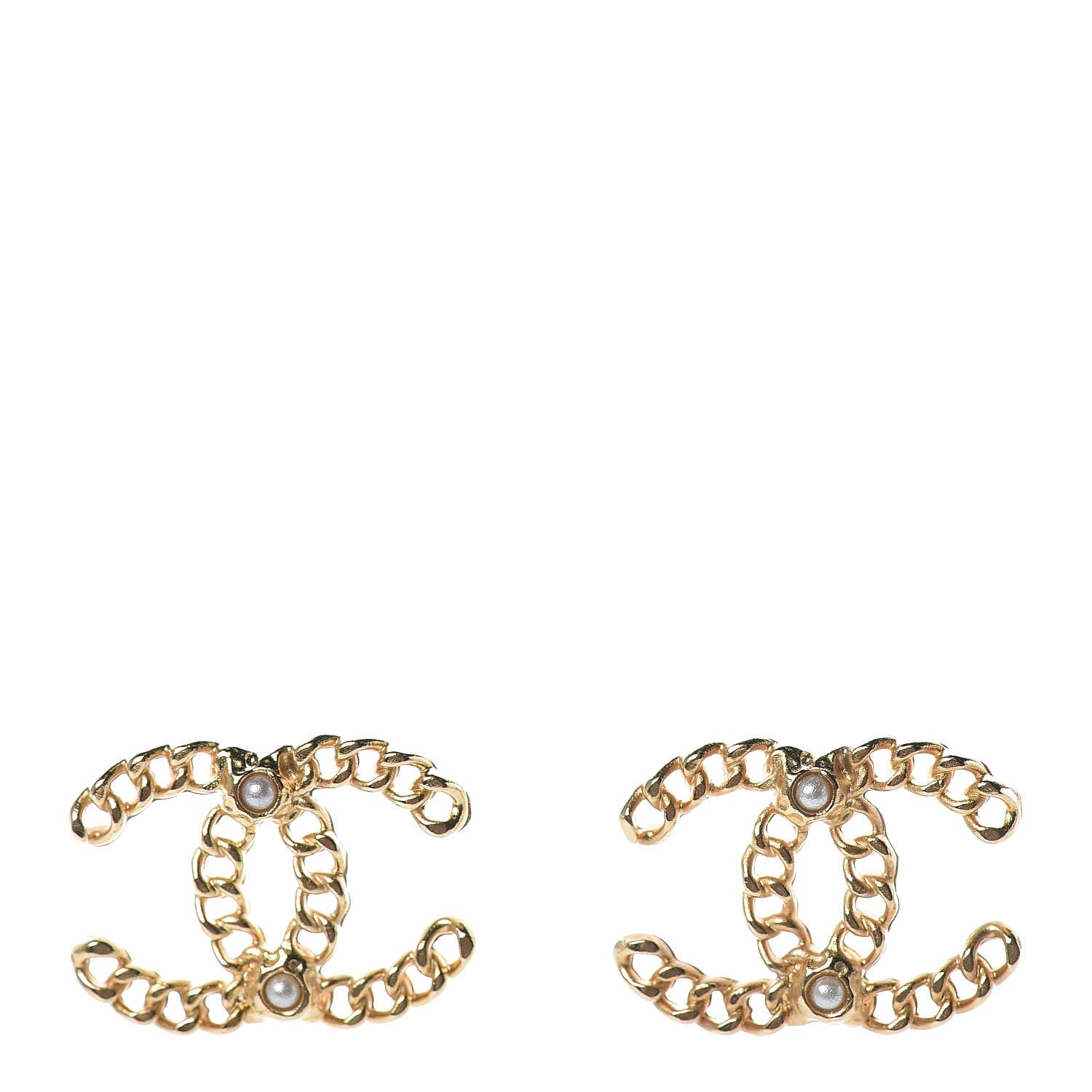 Chanel Chain Pearl CC Earrings Gold 1 of 5