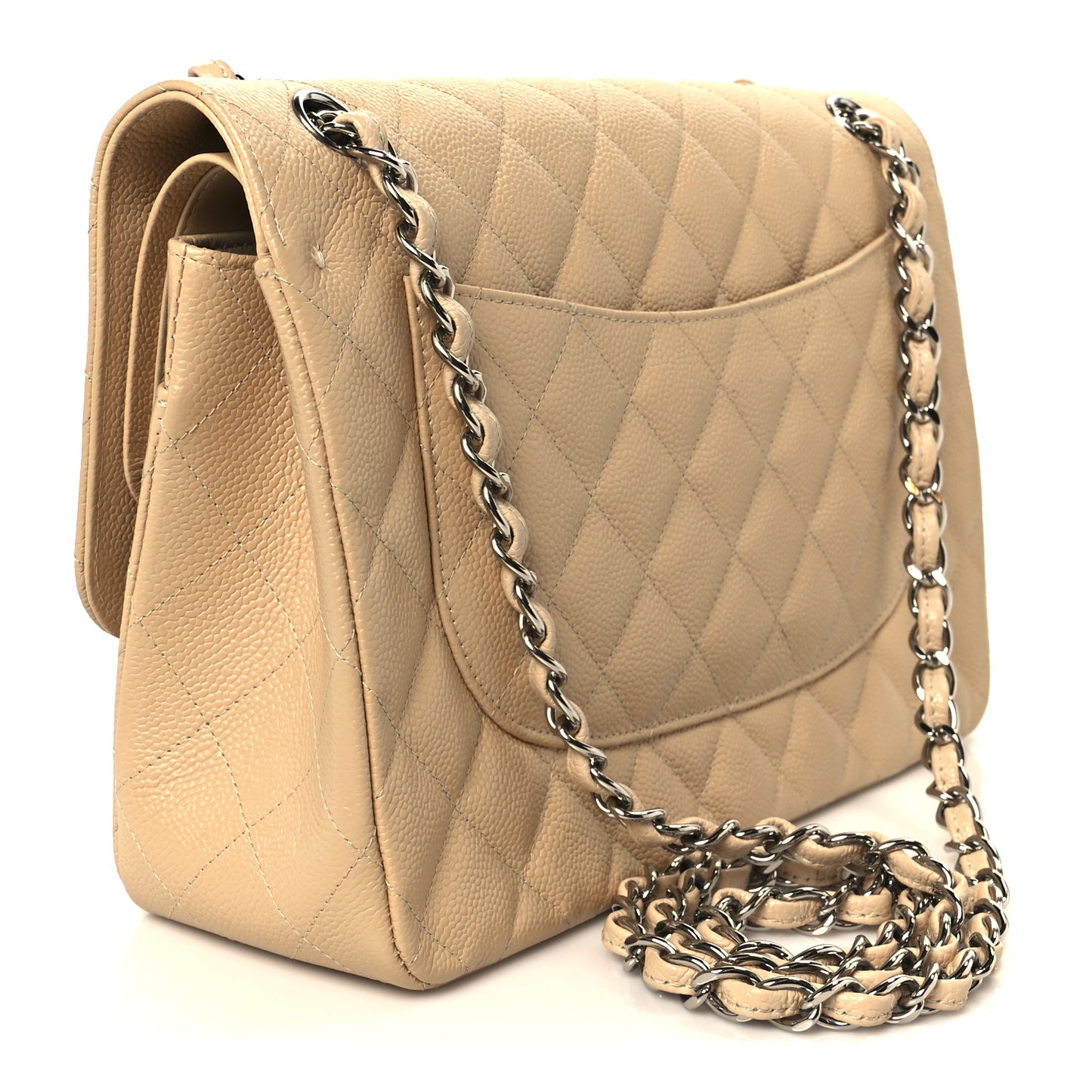 Caviar Quilted Jumbo Double Flap Beige