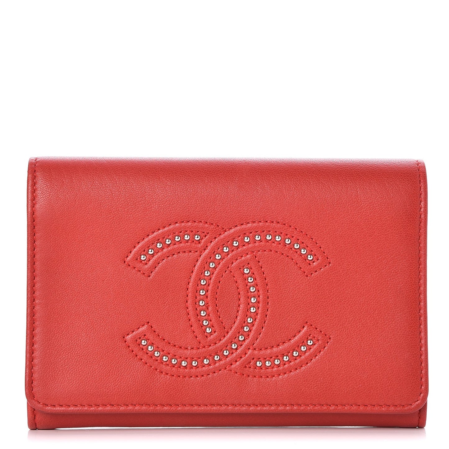 Lambskin Studded Timeless CC Small Flap Wallet Red