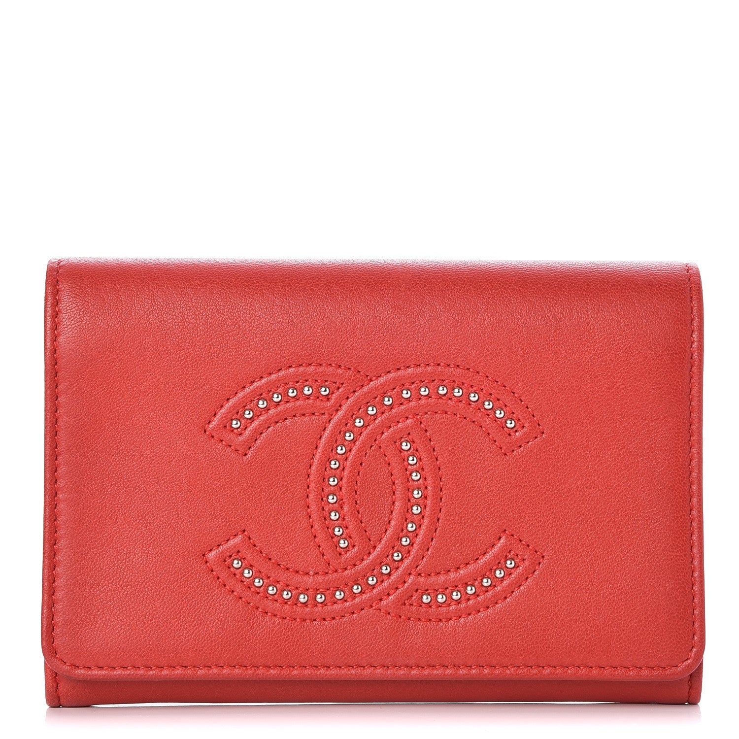 Chanel Lambskin Studded Timeless CC Small Flap Wallet Red 1 of 9