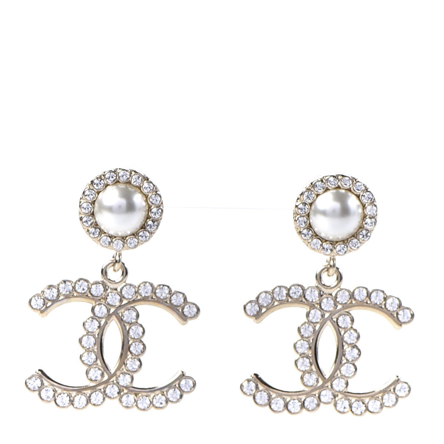 Chanel Crystal Pearl Bow-tiful CC Drop Earrings Gold 1 of 5