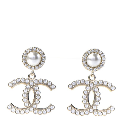 Chanel Crystal Pearl Bow-tiful CC Drop Earrings Gold 1 of 5
