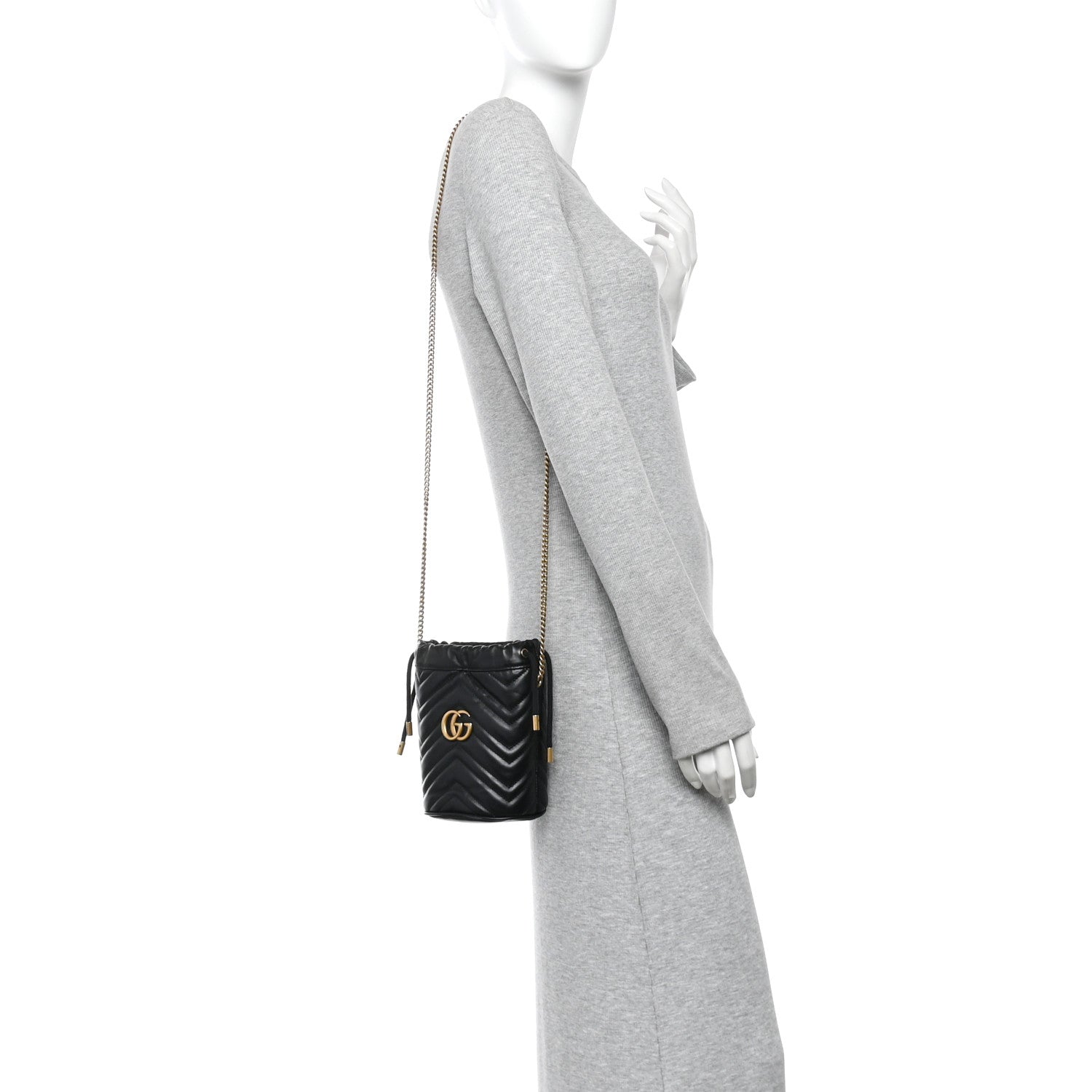 Gucci Calfskin Matelasse Mini GG Marmont 2.0 Bucket Bag Black 2 of 11