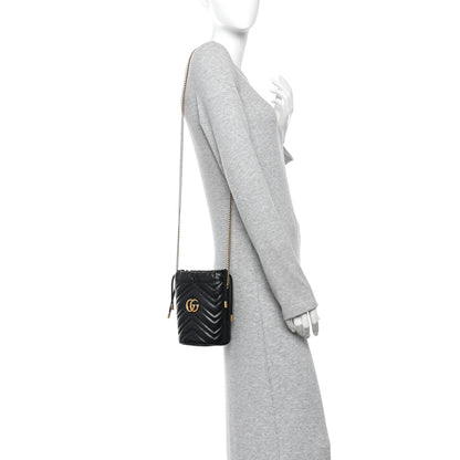 Gucci Calfskin Matelasse Mini GG Marmont 2.0 Bucket Bag Black 2 of 11