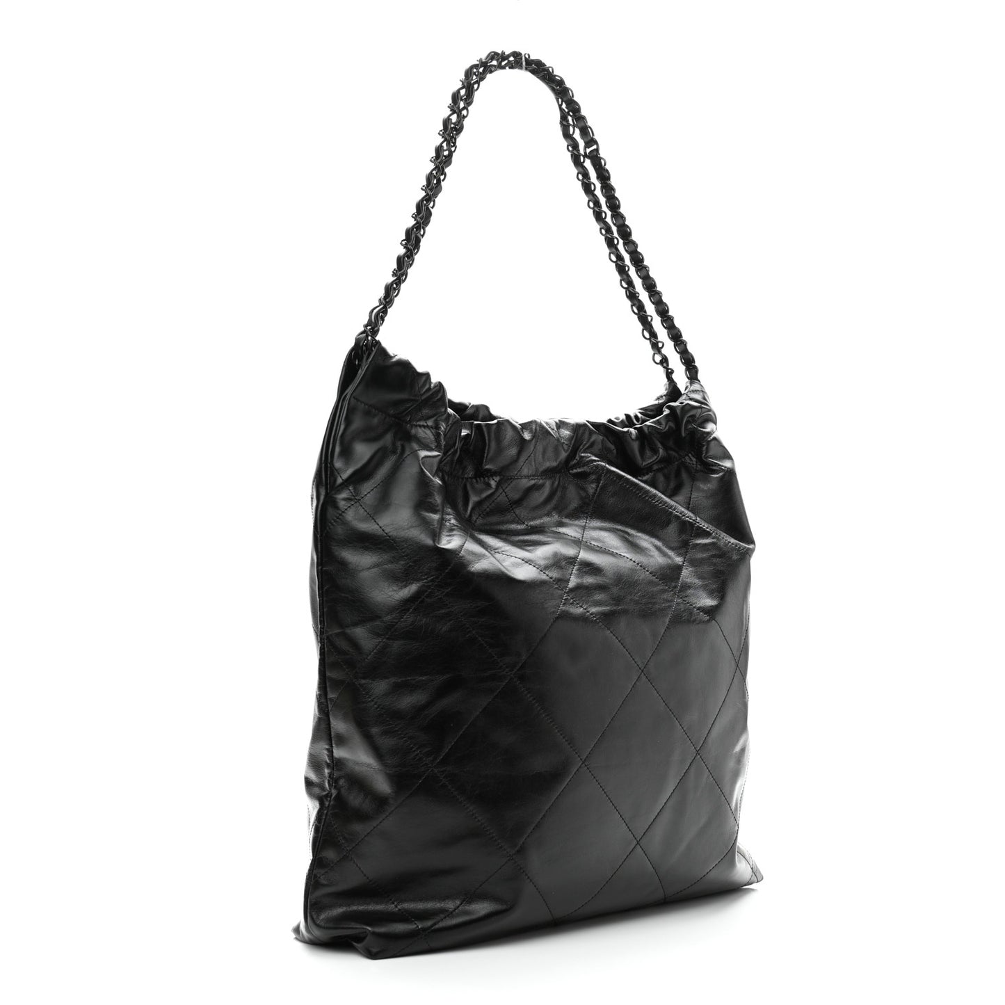 Shiny Calfskin Quilted Large Chanel 22 So Black