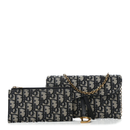 Christian Dior Oblique Saddle Chain Long Wallet Blue 3 of 7